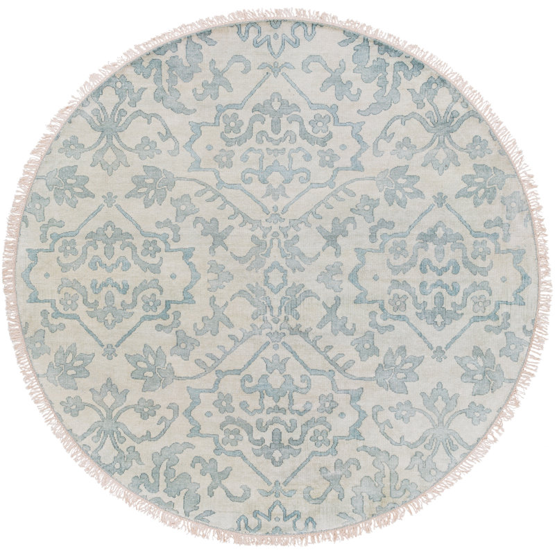Hillcrest Hand Knotted Wool Damask Area Rug, Round 8'
