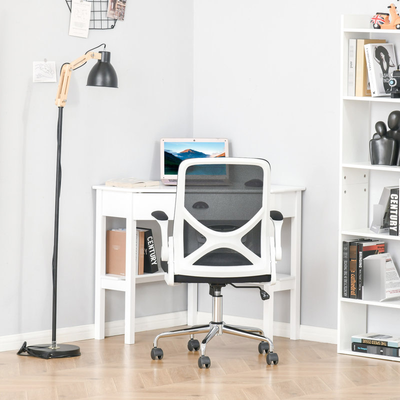 Bureau blanc avec tablettes et tiroir pour tablettes de bureau compactes, petits espaces