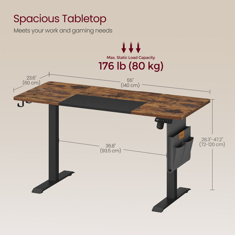 Aiyannah Height Adjustable Rectangle Accent, Rustic Brown/Black, 72cm H x 140cm W x 60cm D