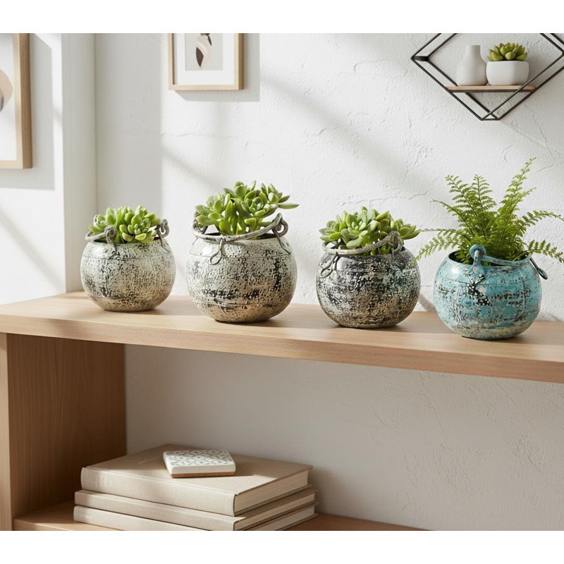 11" Rustic Metal Bucket Planter for Farmhouse Table Decor