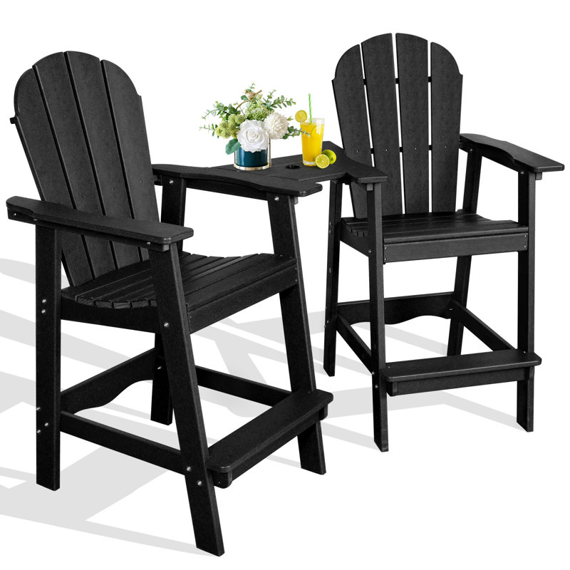 HDPE Tall Adirondack Chair Set with Table, Black