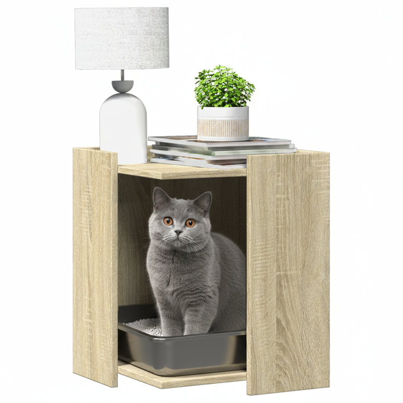 Engineered Wood Litter Box Enclosure, Sonoma Oak, 51cm H x 42cm W x 42cm D