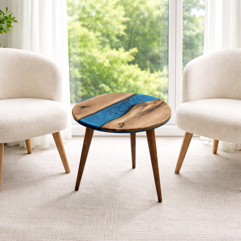 Table basse ronde en bois Abagayle, Bleu