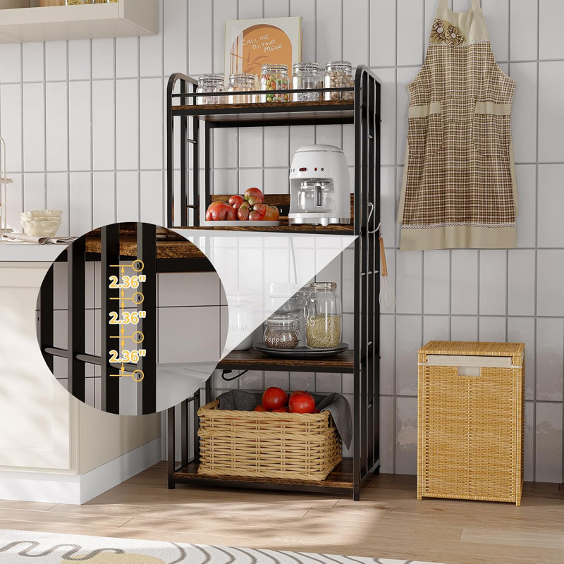 Adjustable 4-Tier Heavy Duty Kitchen Baker's Rack with Power Outlet, Free Standing Microwave Oven Cart Stand for Storage in Kitchen, Living Room, Garage