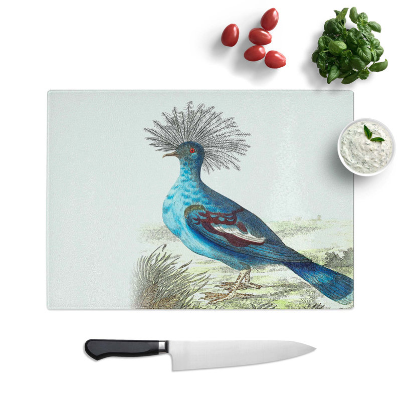 Tempered Glass Crowned Pigeon Chopping Board, 39 cm W x 28.5 cm L
