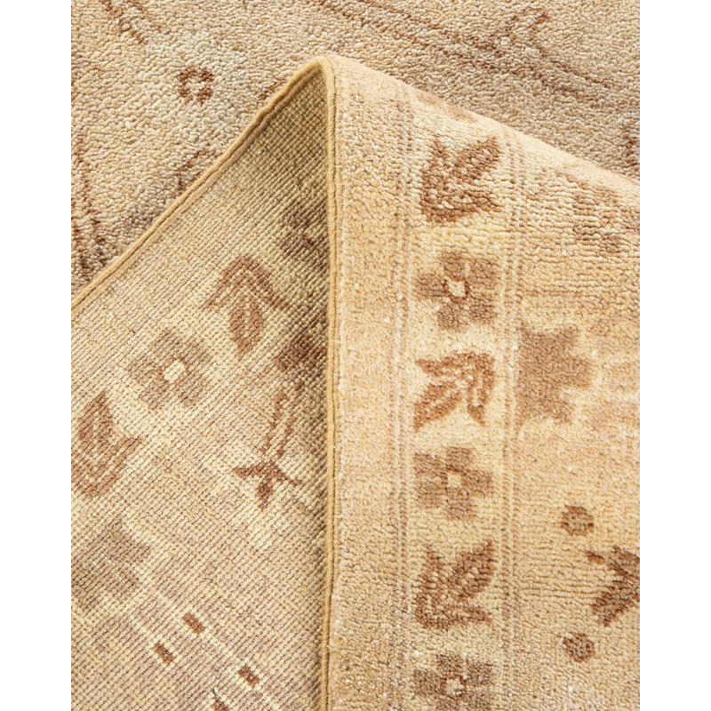 Tapis ivoire en laine noué à la main de conception unique 9 pi 1 po x 11 pi 9 po New Age