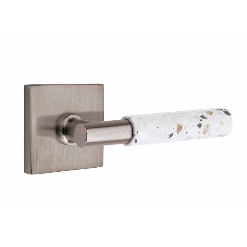 Ensemble de leviers de passage Emtek Select, rosette carrée, tige en T, poignée en terrazzo clair, gauche, Droite