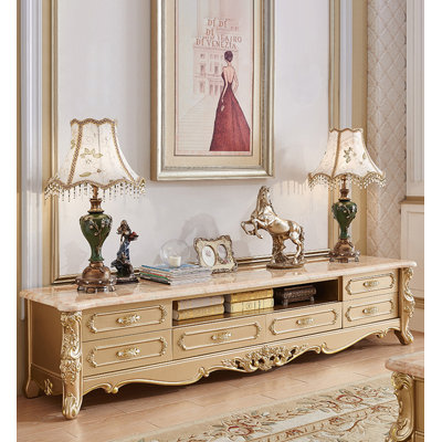 Champagne Gold Jade Marble Solid Wood TV Stands
