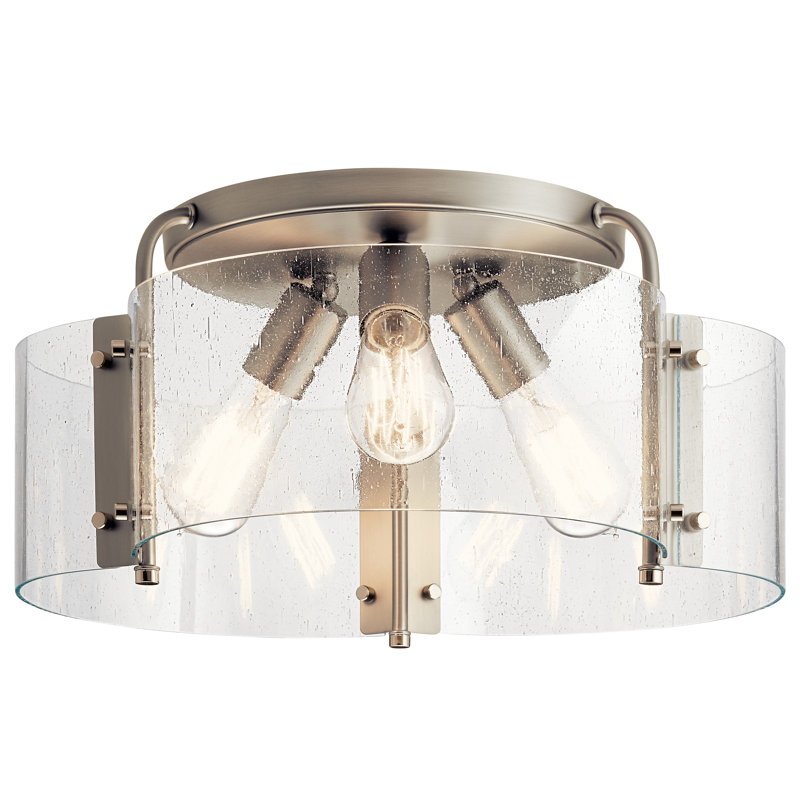 Taylor Glass Semi Flush Mount, Brushed Nickel, 8.5" H x 18" W x 18" D