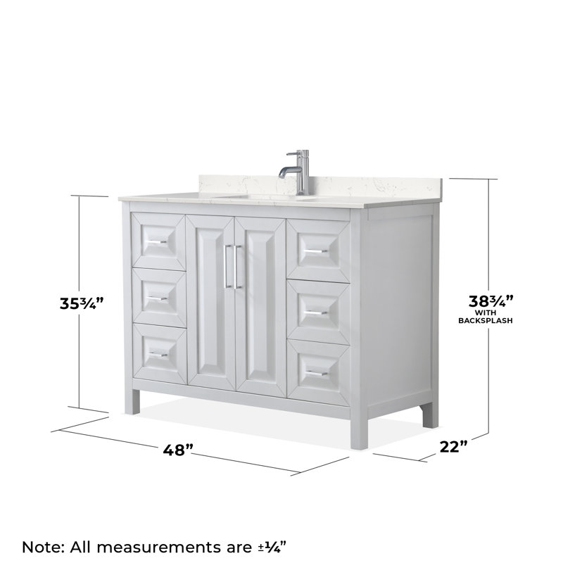 Daria 48'' W Vanity, White, Carrara Cultured Marble, Polished Chrome