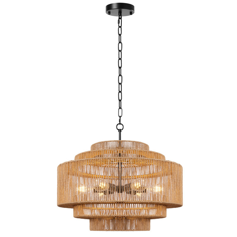 Lustre tambour tissé à la main 6 lumières à intensité variable Caytlen