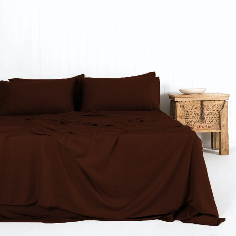 6 Piece Soft Rayon from Bamboo Bedsheet Set, King, Chocolate
