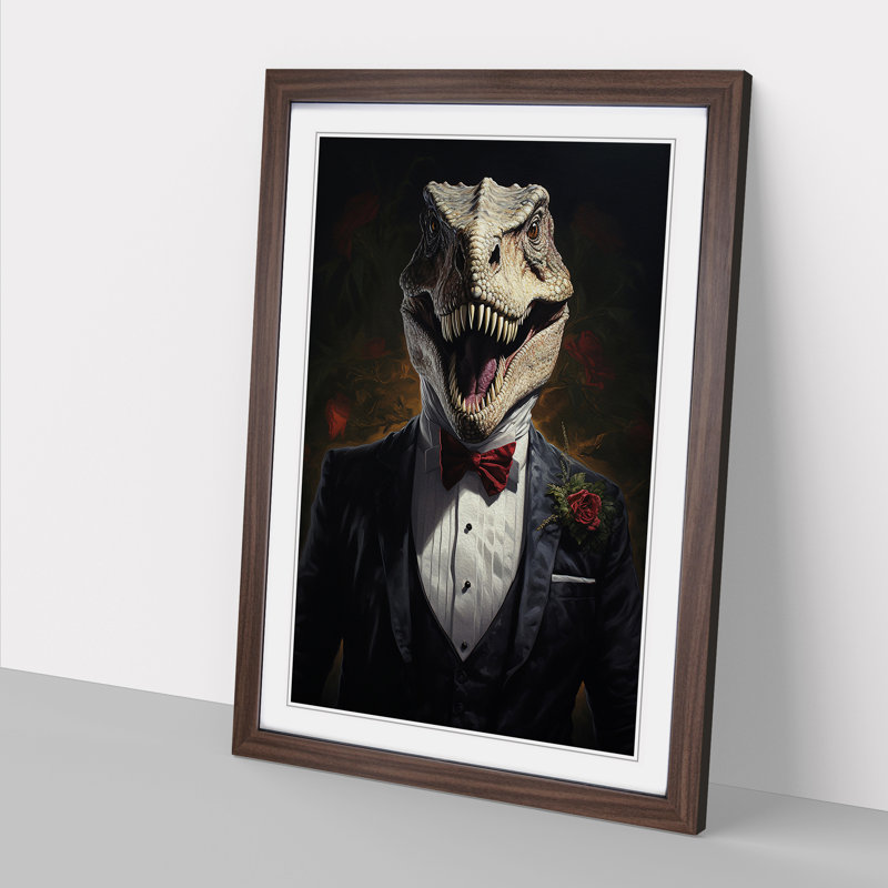 Tyrannosaurus Rex Gothic - Single Picture Frame Print on Wood, 64cm H x 46cm W x 2cm D, Walnut