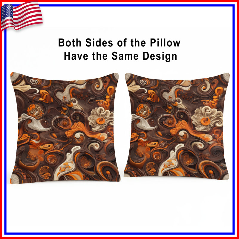  Coussins décoratifs à double face Orange Swirls, 16 po x 16 po