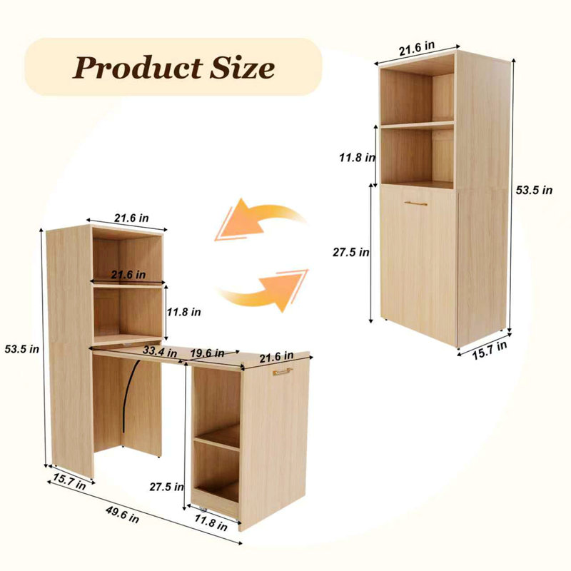 Bureau pliable extensible avec tablettes de rangement et roues mobiles pour appartements et bureaux
