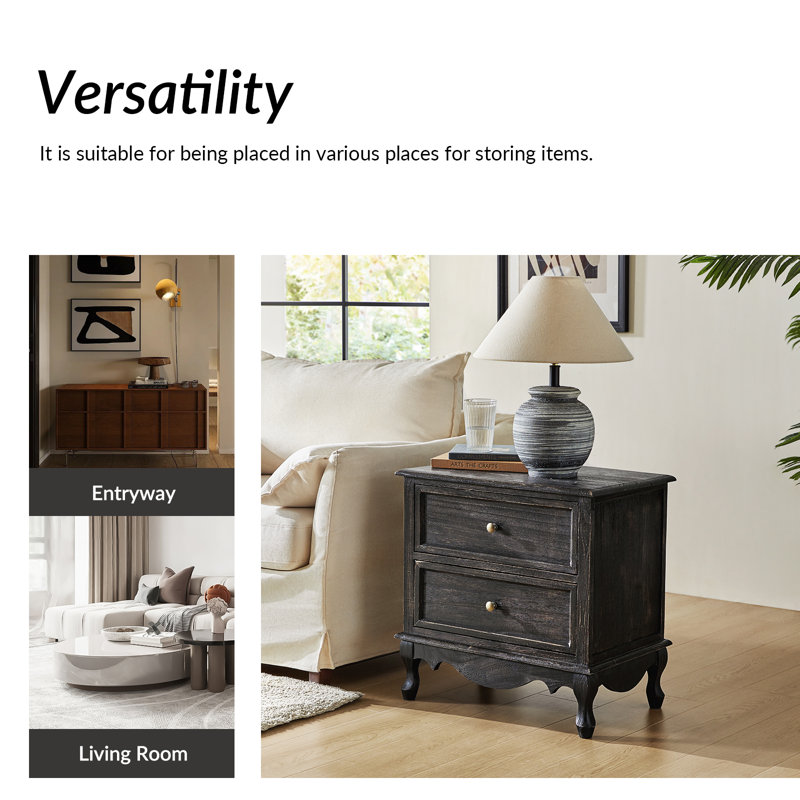 Hippe 61cm W Transitional Wood Bedside Table with Charging Station and Cord Management, Charcoal