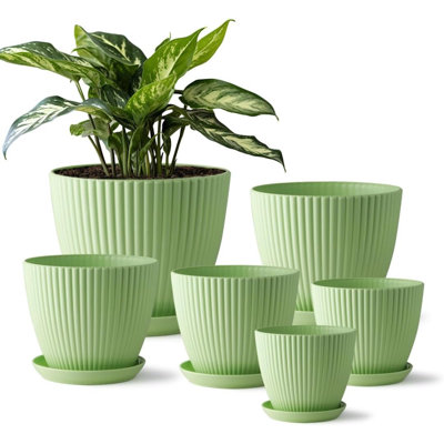 Plant Pots With Drainage Holes And Saucer, Plastic Flower Pots For Indoor Plants, Lightweight Planter Pots For Plants