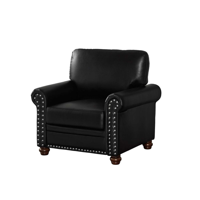 Deiontay Wide Single Sofa Chair with Wood Leg, Black PU Leather