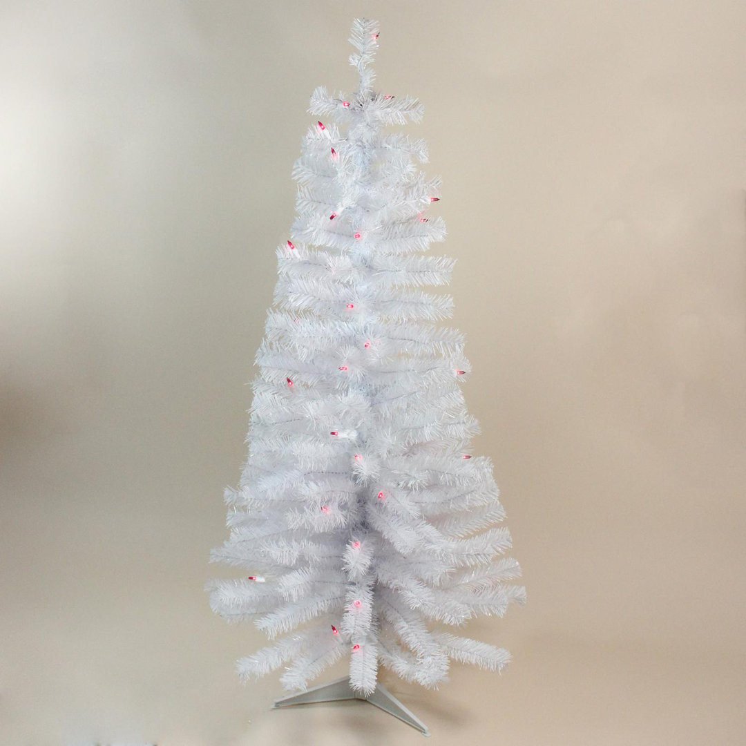 4' Pre-Lit White Pine Slim Artificial Christmas Tree - Pink Lights Northlight Seasonal
