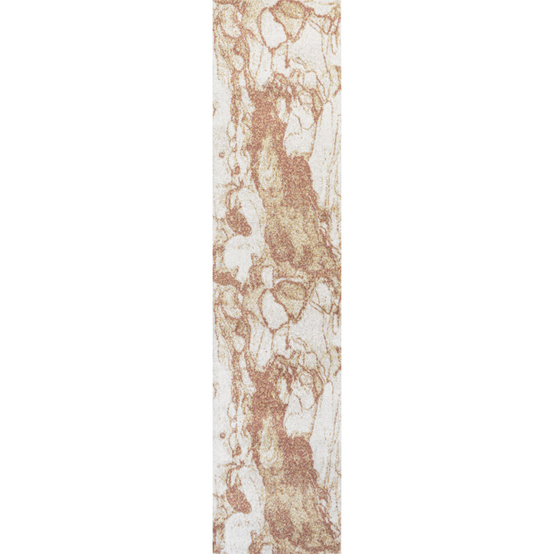 Clemencio Abstract Marbled Modern Orange/Cream Rug, Runner 2' x 8'