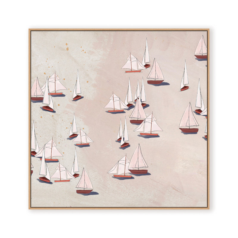 Coastal Retreat Modern Ensemble: Sailboat Odyssey, 24" H x 24" W, Framed Canvas, White
