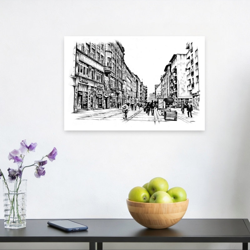 «Bustling City Street Esquisse», art abstrait classique, impression d'art mural, H 12 po x l 18 po