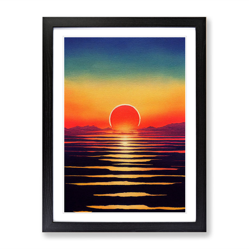 Serene Ocean Sunset - Single Picture Frame Print, 64cm H x 46cm W x 2cm D, Black