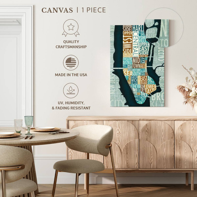 Aliaz Manhattan Map Blue Brown, 24" H x 16" W