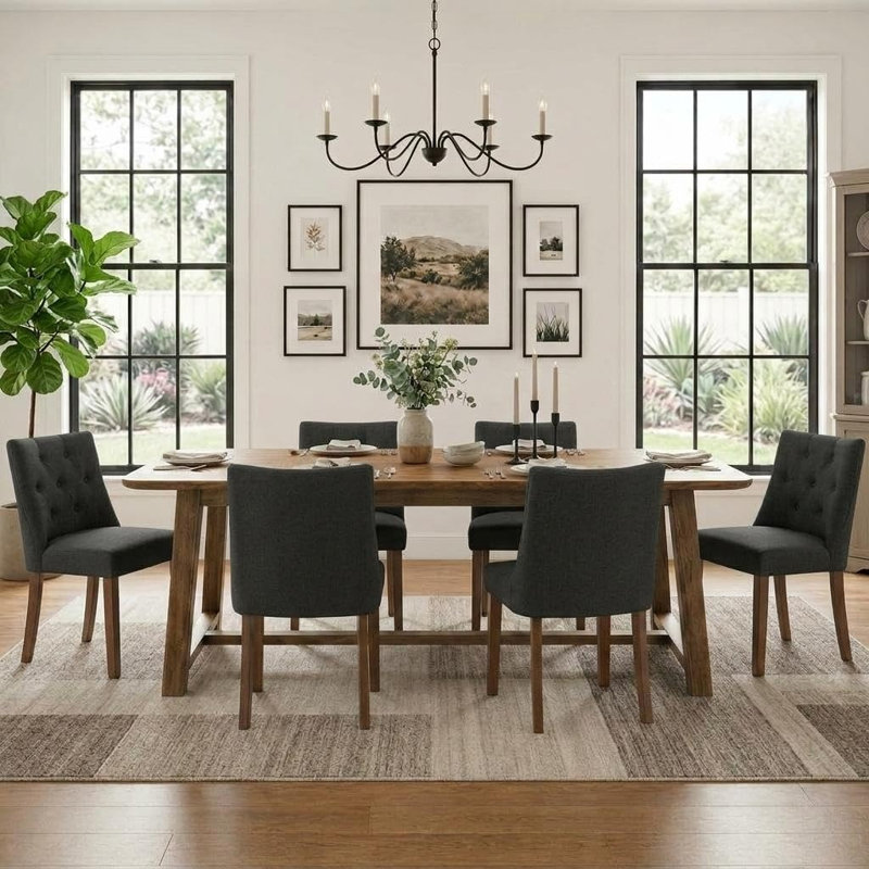 4 PCS Button Tufted Parsons Dining Side Chairs with Linen Upholstered, Thick Padded Seat & Rubberwood Legs for Dining Room Kitchen Living Room Office, Blue