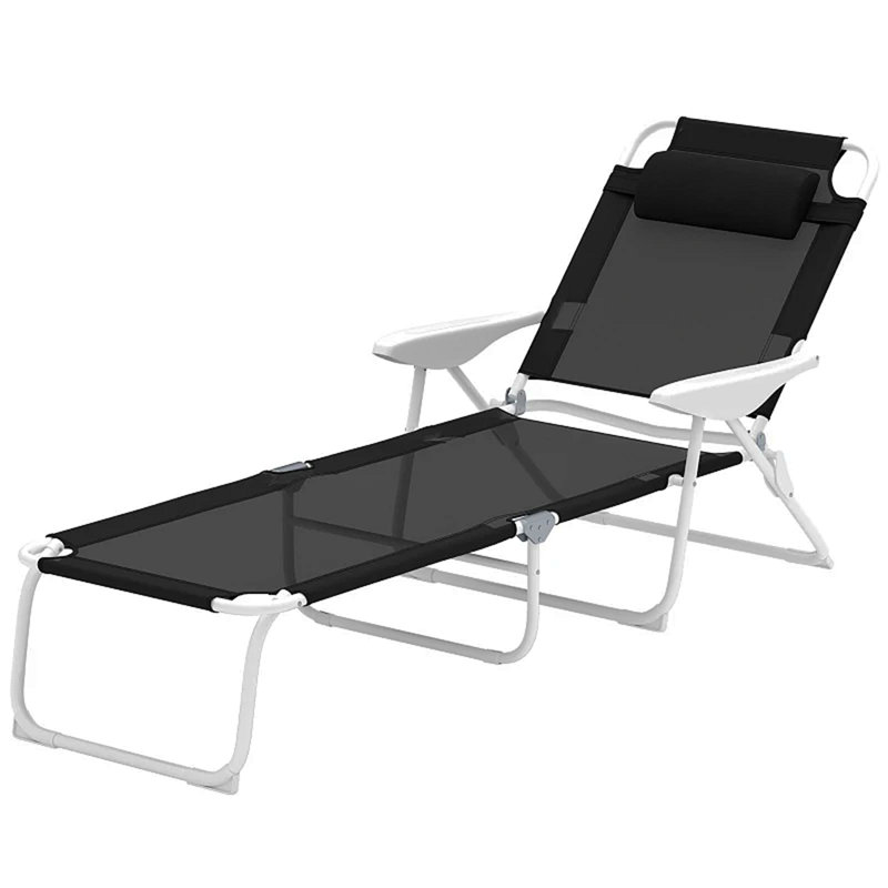Outdoor Tanning Chair,Folding Chaise Lounge Chair, Black