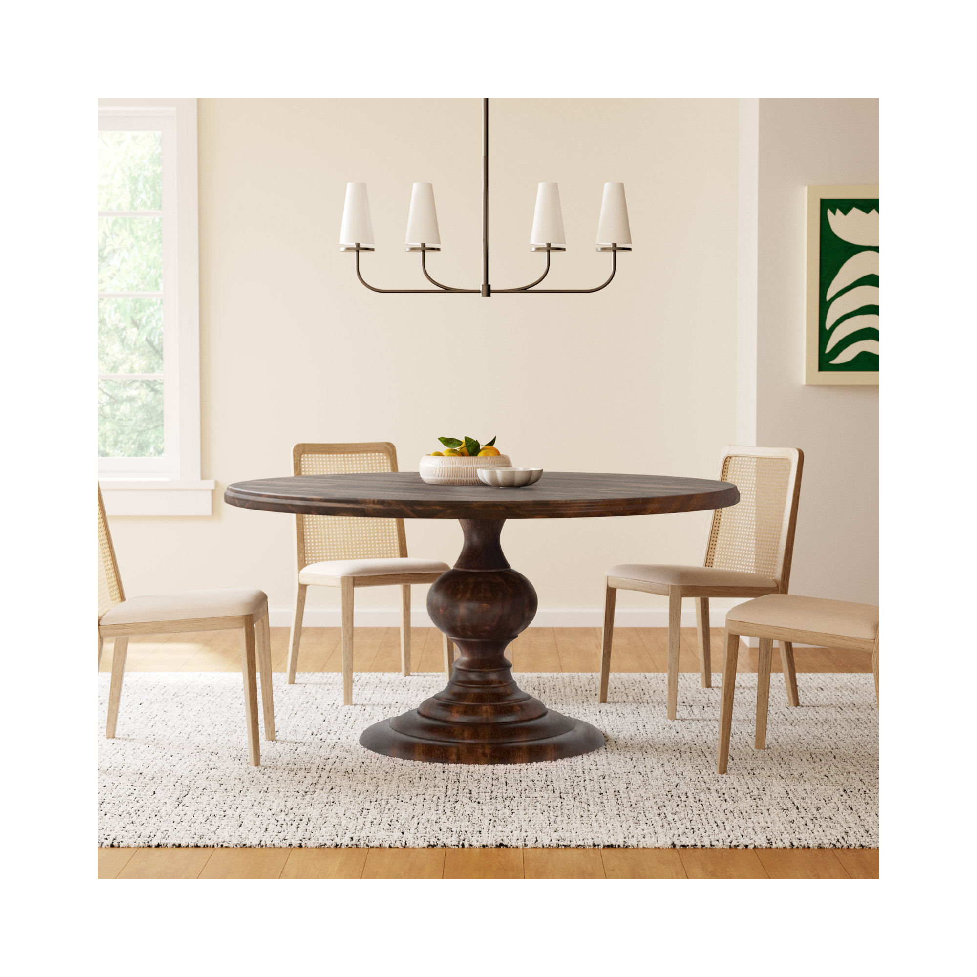 Tanisha Mango Solid Wood Pedestal Dining Table, 60" W x 60" L, Dark Oak