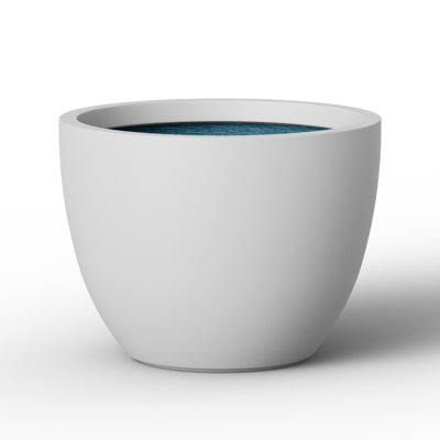 14 in. Medium Pearl White Concrete Round Planter/ Pot (Upgraded Interior) with Drainage Holes