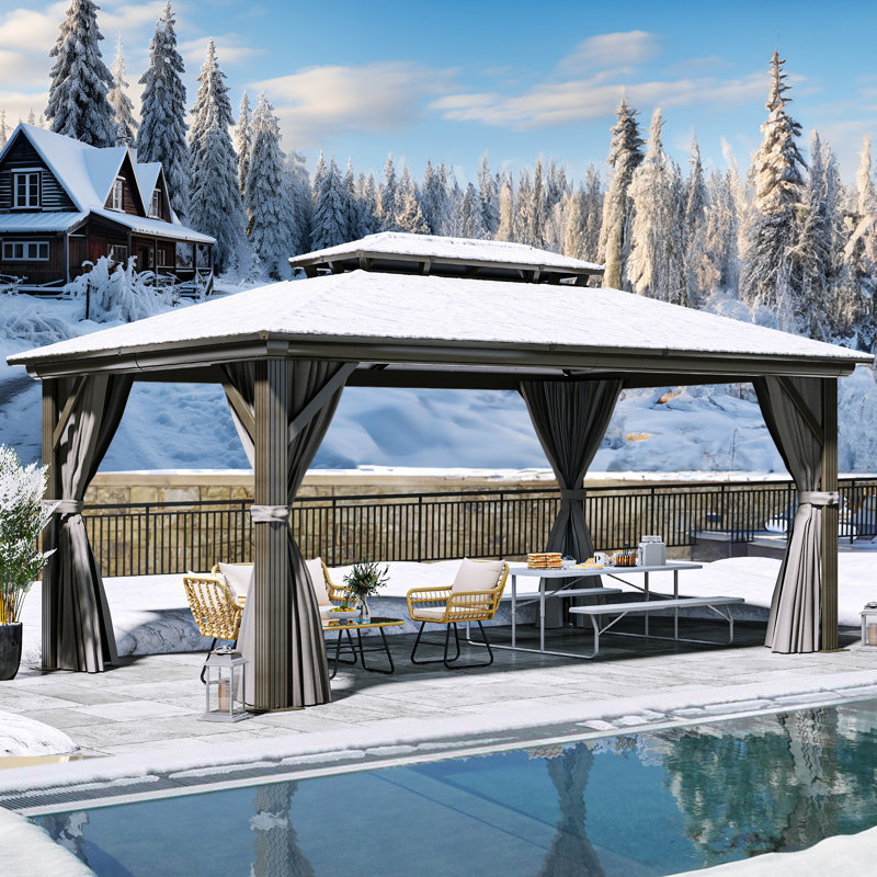 Aluminum Double Roof Patio Gazebo, 16 Ft. W x 12 Ft. D