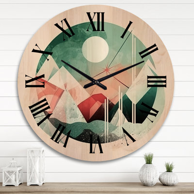 Gyspy Minimal Boho Landscape In Retro Colors III - Modern Geometric Oversized Wood Wall Clock