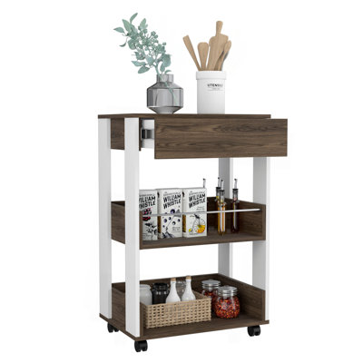 Kitchen Cart Coron With Drawer, Three-Tier Shelves And Casters