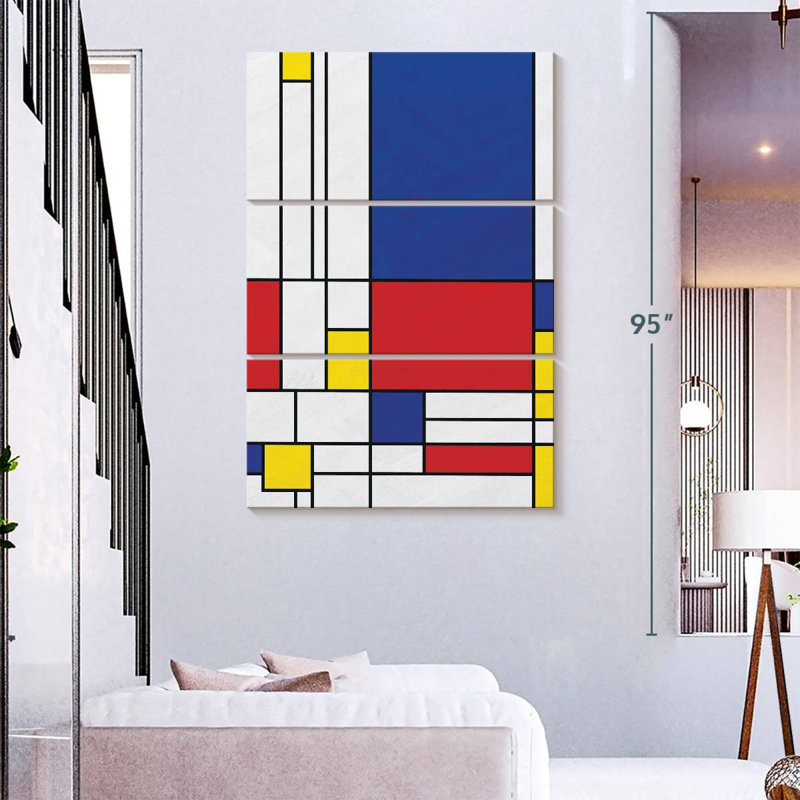 Impression géométrique sur toile géométrique Mondrian II, H 74 po x l 48 po x P 1,25 po