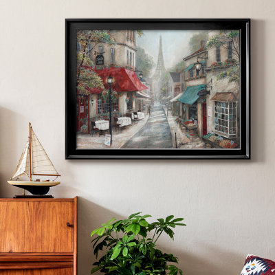 «Eiffel View From Charlie's café», toile encadrée de qualité supérieure - prête à être accrochée