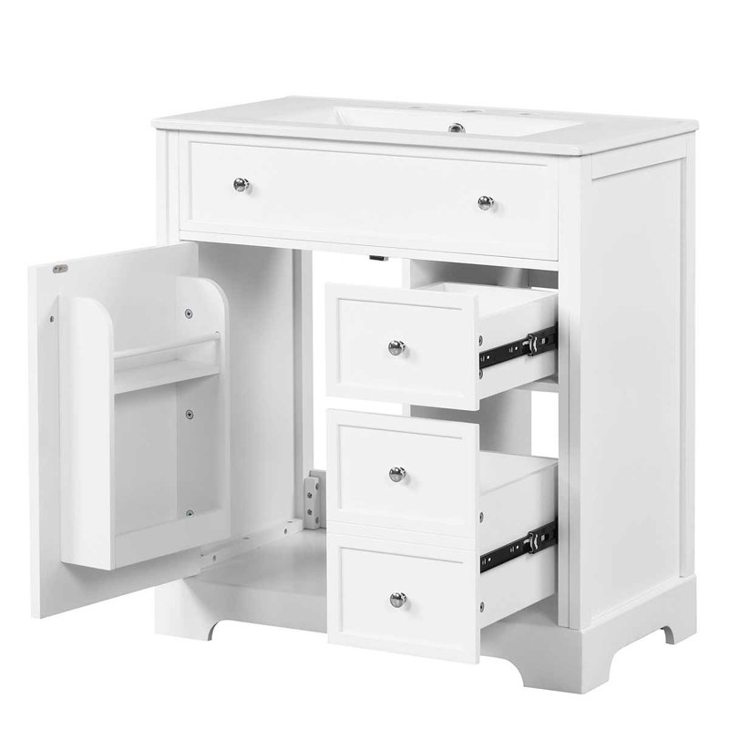 Ensemble de meuble-lavabo simple 30 po avec plateau Sivine, Blanc