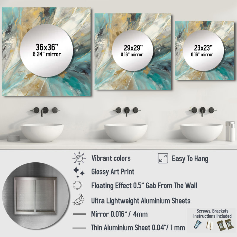 Fllanza - Miroir carré décoratif abstrait, décoration murale pour chambre à coucher, 23 po x 23 po