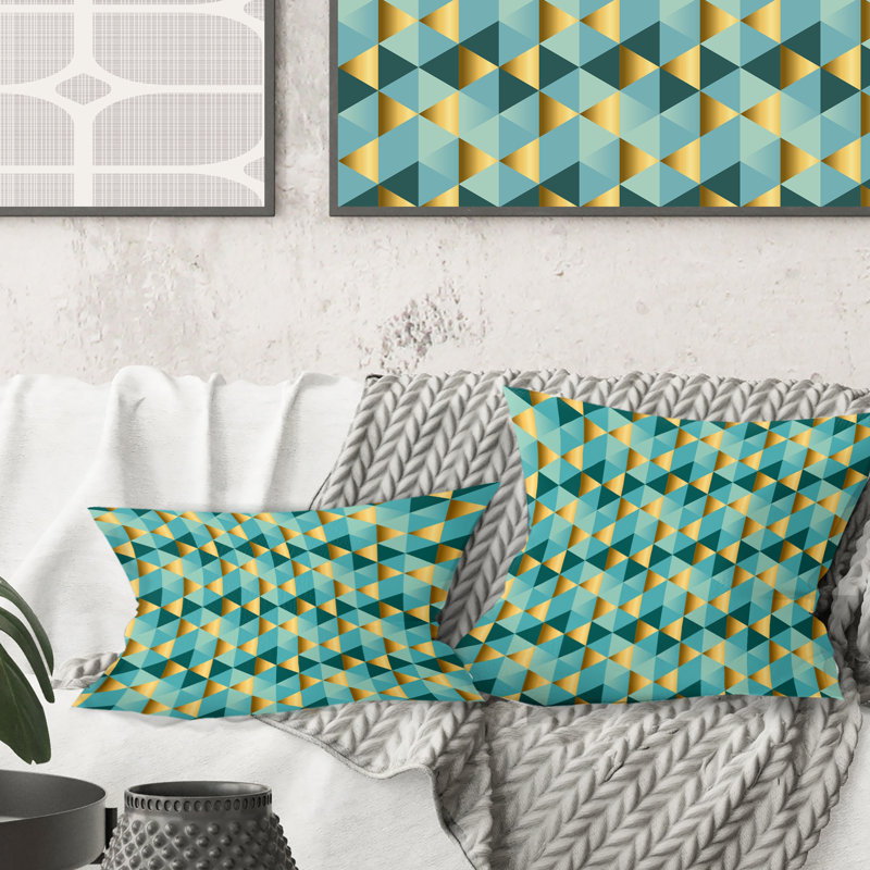 Coussin décoratif imprimé Mid-Century Gold and Blue Dynamics V, 18 po x 18 po