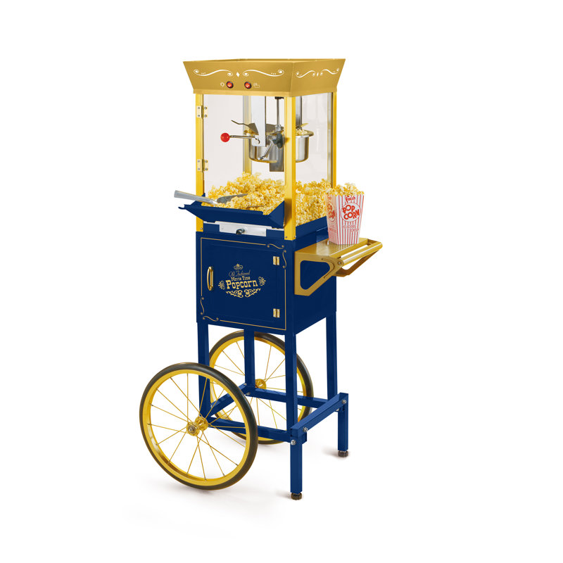 Nostalgia Vintage 8-Ounce Professional Popcorn and Concession Cart, 53 Inches Tall, Makes 32 Cups of Popcorn, Kernel Measuring Cup, Oil Measuring Spoon and Scoop, 13-Inch Wheels