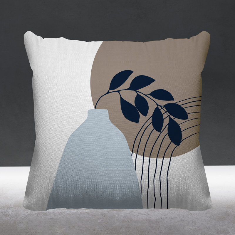 Coussin décoratif intérieur / extérieur Corini, Beige / Bleu marine / Gris, L 15 po x H 15 po