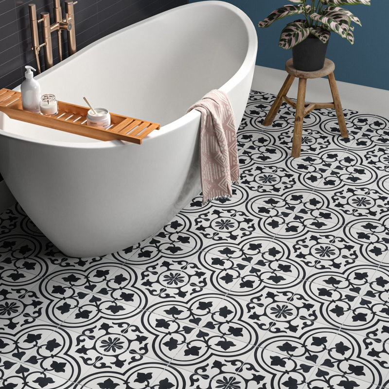 Cascais 9x9 Matte Porcelain Tile, White Ornate