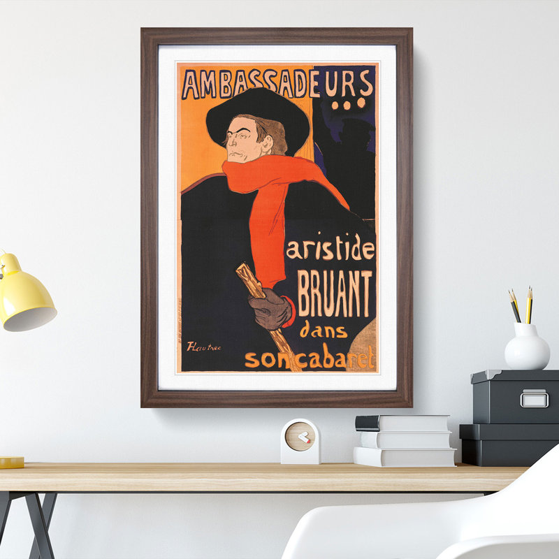 Aristide Bruant by Henri de Toulouse-Lautrec - Picture Frame Graphic Art, 48cm H x 36cm W x 2cm D, Walnut
