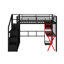 Lit mezzanine double en métal avec poste de travail, garde-robe et DEL