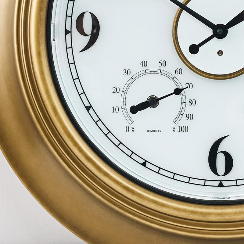 Grande horloge murale contemporaine contemporaine avec thermomètre imperméable, 21 pouces, Laiton