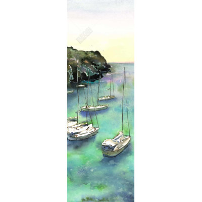 Toile côtière exotique verte - décor de bateaux à la californie
