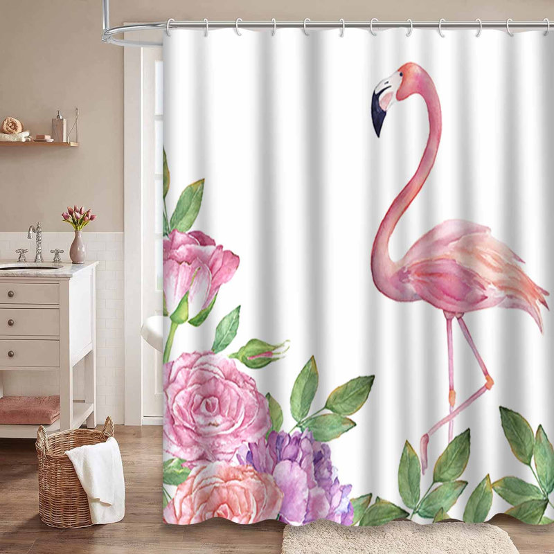 Aquarelle, fleurs, flamant rose, voeux, invitation, animal avec 12 crochets, L 72 po x l 72 po