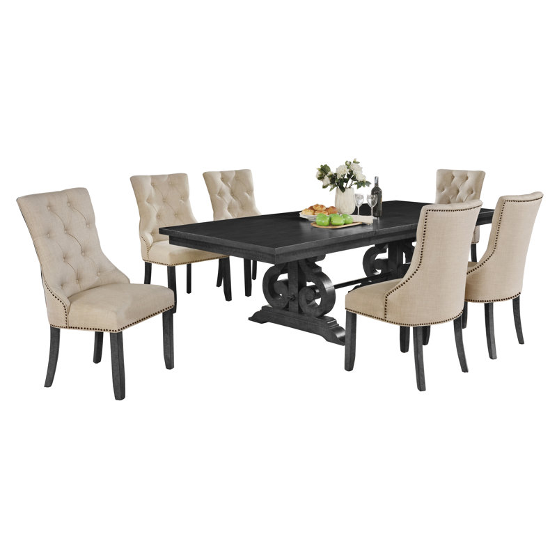 Ensemble de salle à manger extensible Hillside, Beige, 7 pièces : 1 table, 6 chaises
