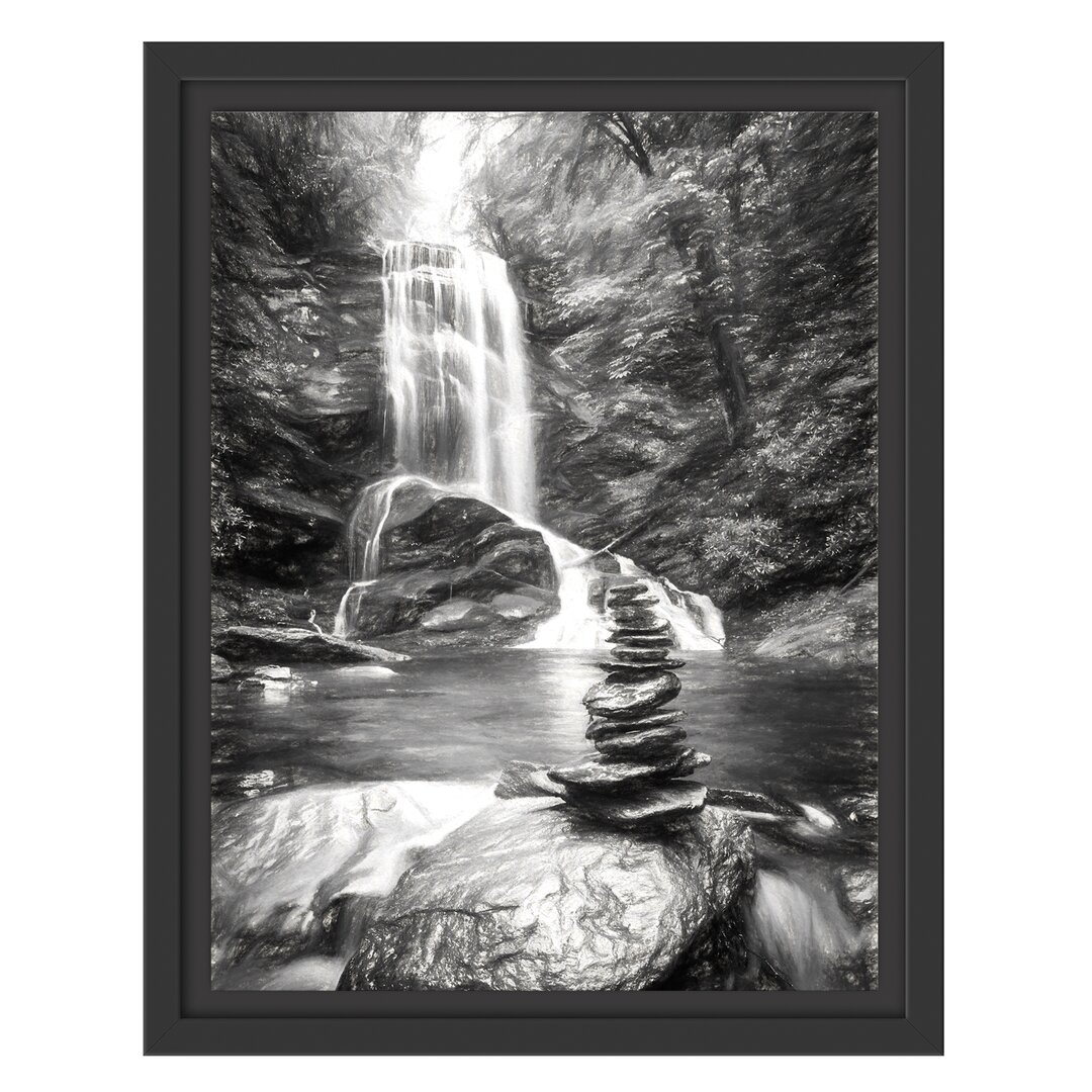 Gerahmtes Wandbild Zen Steine vor Wasserfall Kunst